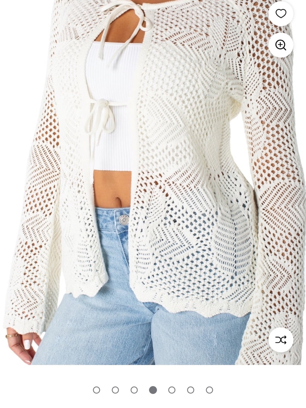 Celebrity Pink Crochet Open Knit Cream Sweater